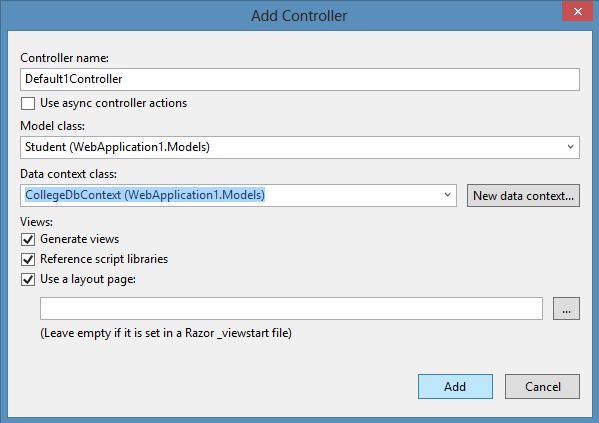 Add Controller Scaffolding in MVC